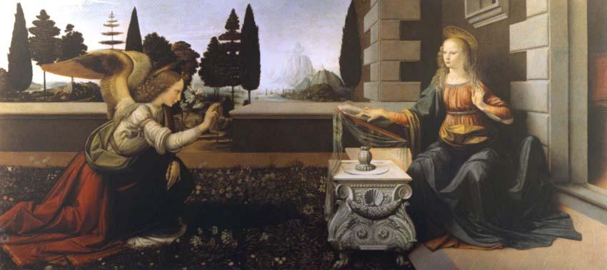 Leonardo da Vinci: Angyali üdvözlet, 1472-1475 körül - Uffizi képtár, Firenze