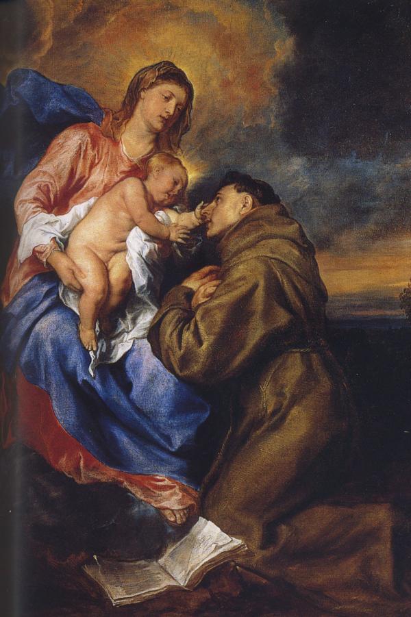 Szűz és gyermeke Páduai Szent Antalnal, 1629 körül. Anthony van Dyck (1599-1641); Pinacoteca di Brera Milánó, Olaszország; 185x157 cm