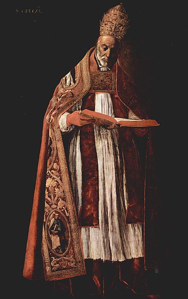 Francisco de Zurbarán: Nagy Szent Gergely, olaj, vásznon, 1989×125 cm, Museo Provincial de Bellas Artes, Sevilla