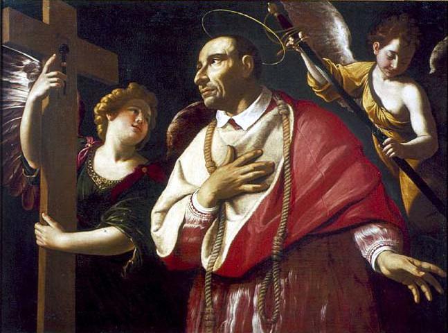 Antiveduto Gramatica: Borromeo Szent Károly két angyallal és kötéllel, 1619-21, Greenlease Gallery, Rockhurst University