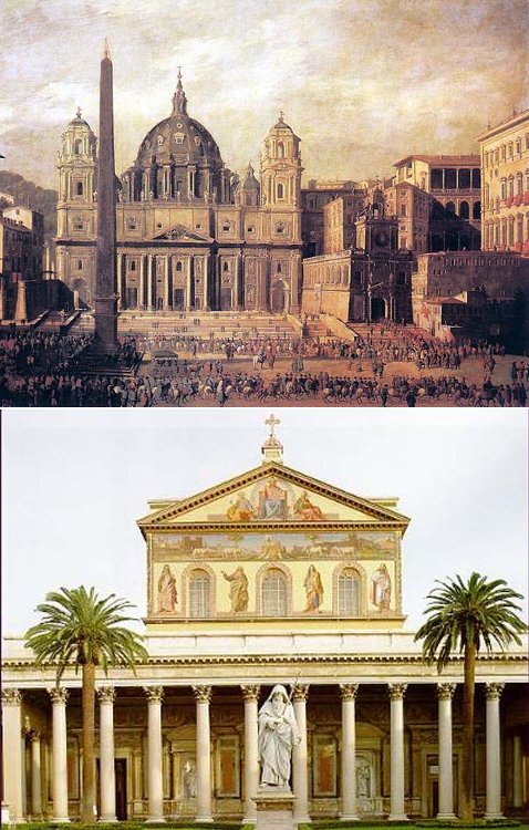 Szent Péter-bazilika (fent),
Falakon kívüli Szent Pál-bazilika (lent)